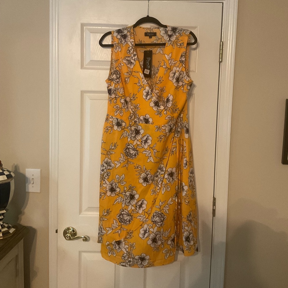 Yellow wrap side tie dress